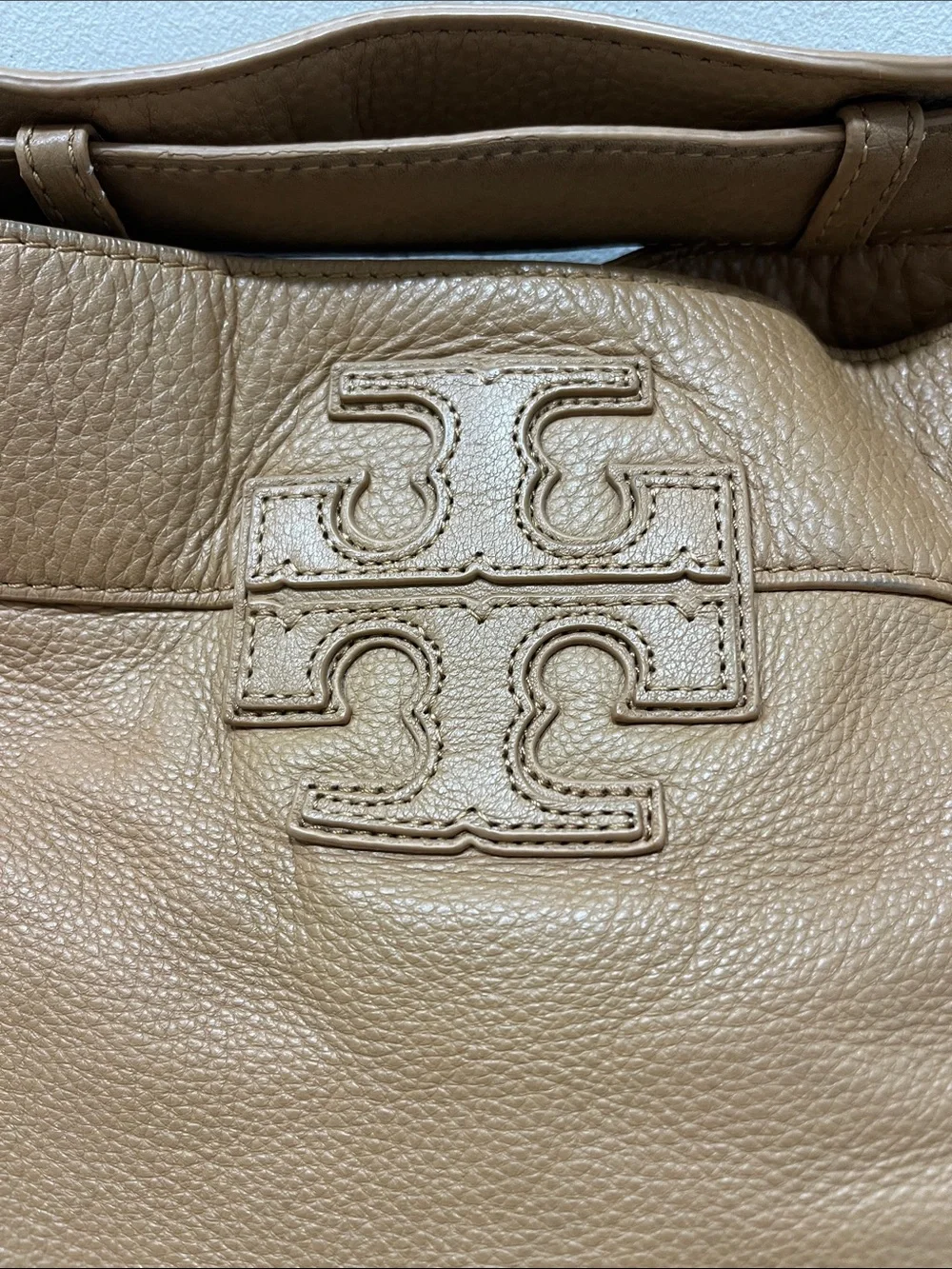 Tory Burch tan pebble leather handbag